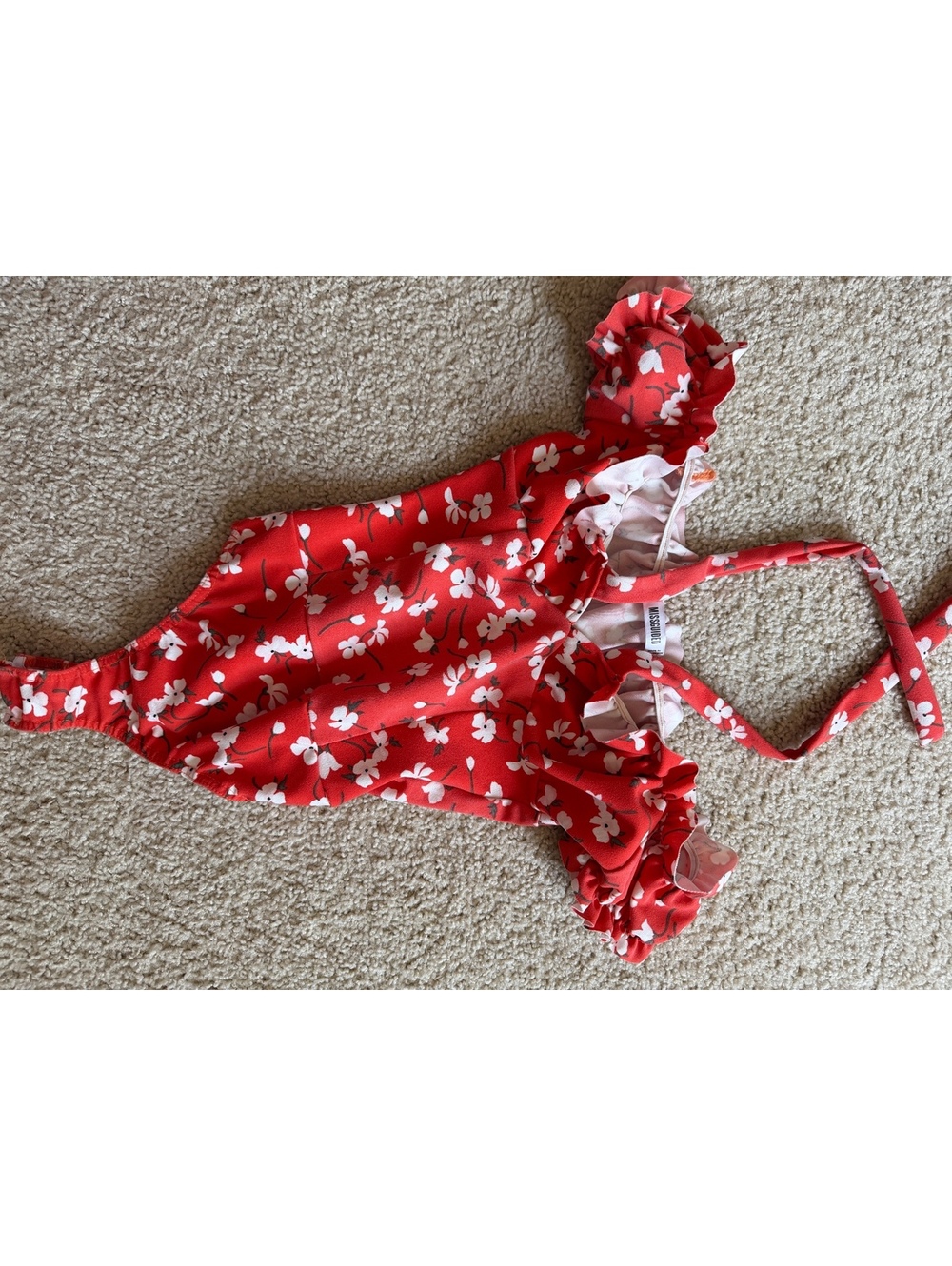 S Missguided red/white off shoulder/halter body suit
